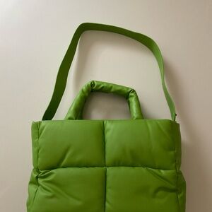 NEW Faux Leather Quilted Puffy Shoulder Purse Small Puffer Tote Bag Lime Green
